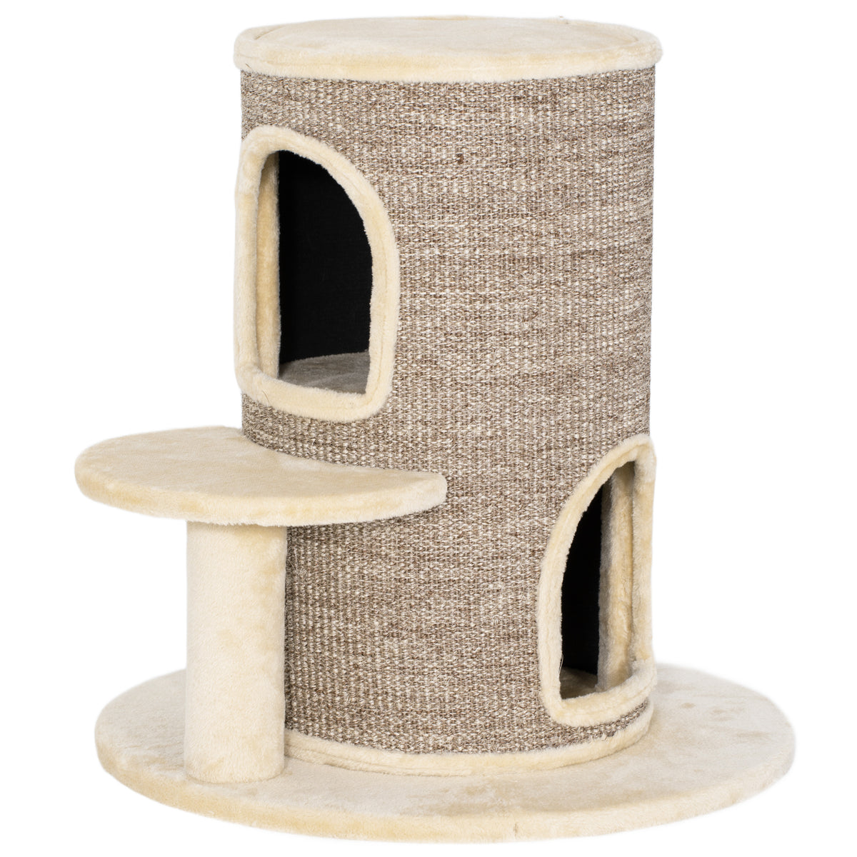PawHut Katzenfass, Kratzbaum mit 2 Ebenen, Sprungplattform, Aussichtspunkt, Kratzmatte, zum Ausruhen und