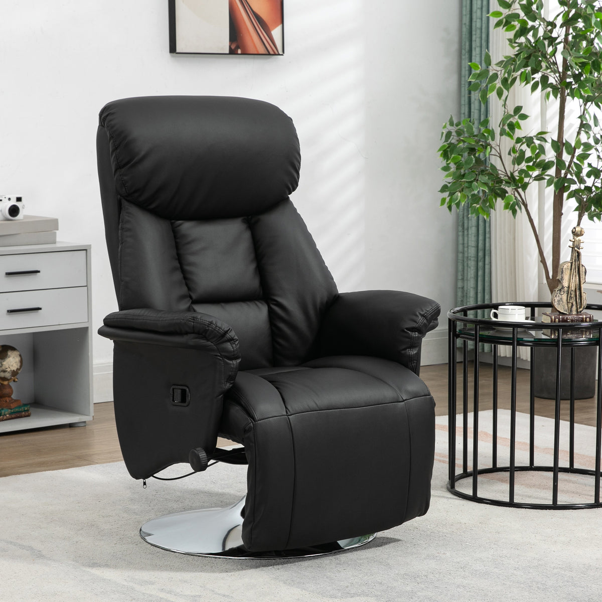 HOMCOM Relaxsessel, Liegefunktion, Lederoptik, Fußstütze, bis 150 kg, 78 x 80 x 109 cm, Schwarz – Produktabbildung 2