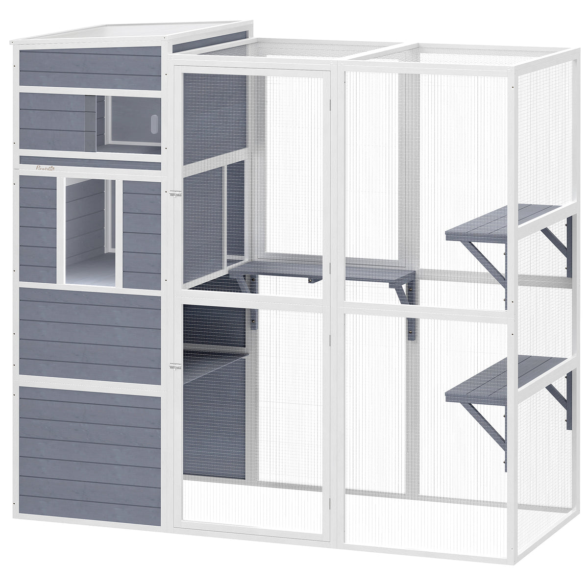 PawHut Katzengehege Outdoor Katzenhaus aus Holz mit 3 Plattformen wetterfest Dach Ruhebereich für 3-4 Katze