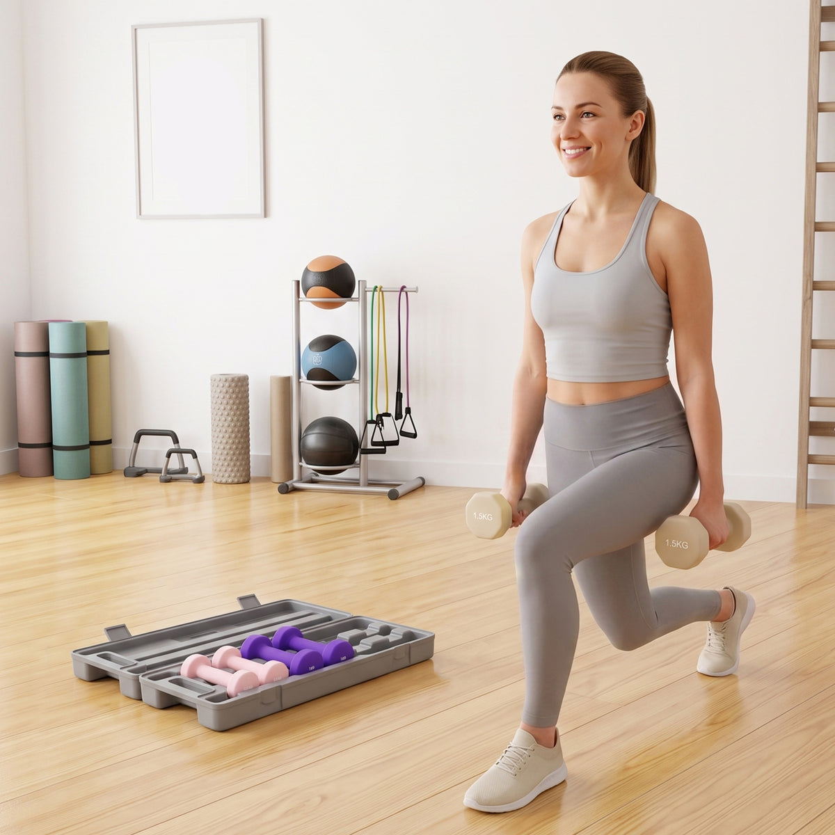 HOMCOM Hantelset 6er Set Hanteln mit Koffer, Gewichten, 0,5kg, 1kg, 1,5kg verstellbar für Zuhause – Produktabbildung 2