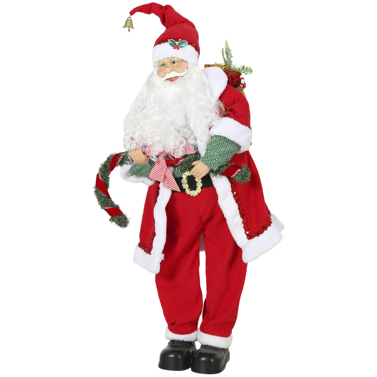 HOMCOM Singender & tanzender Weihnachtsmann, 120 cm, stehende animierte Weihnachtsfigur mit Girlande & Sack