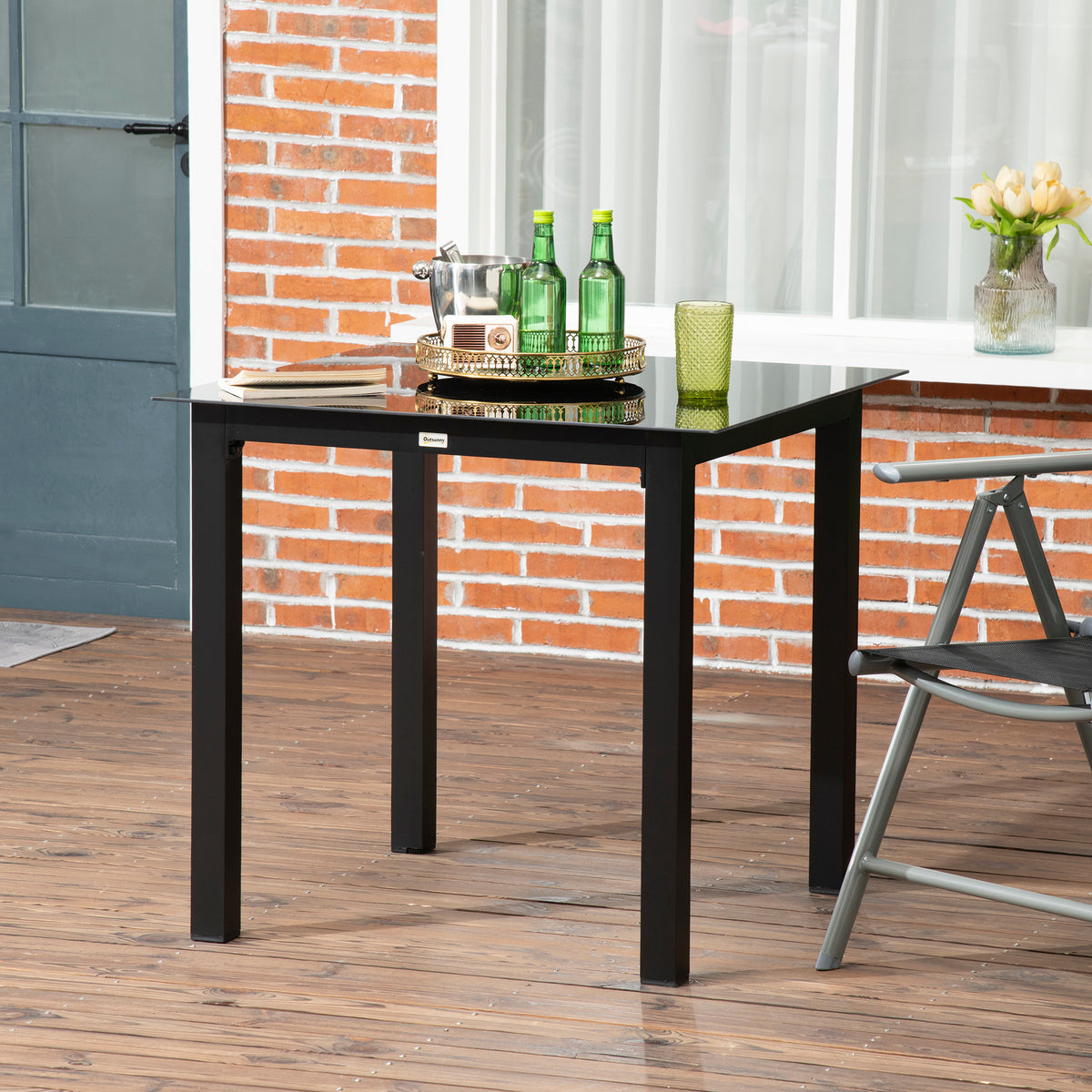 Outsunny Gartentisch Outdoor-Tisch Outdoor-Loungetisch, wetterbeständig, 80 x 80 x 74 cm, Schwarz – Produktabbildung 2