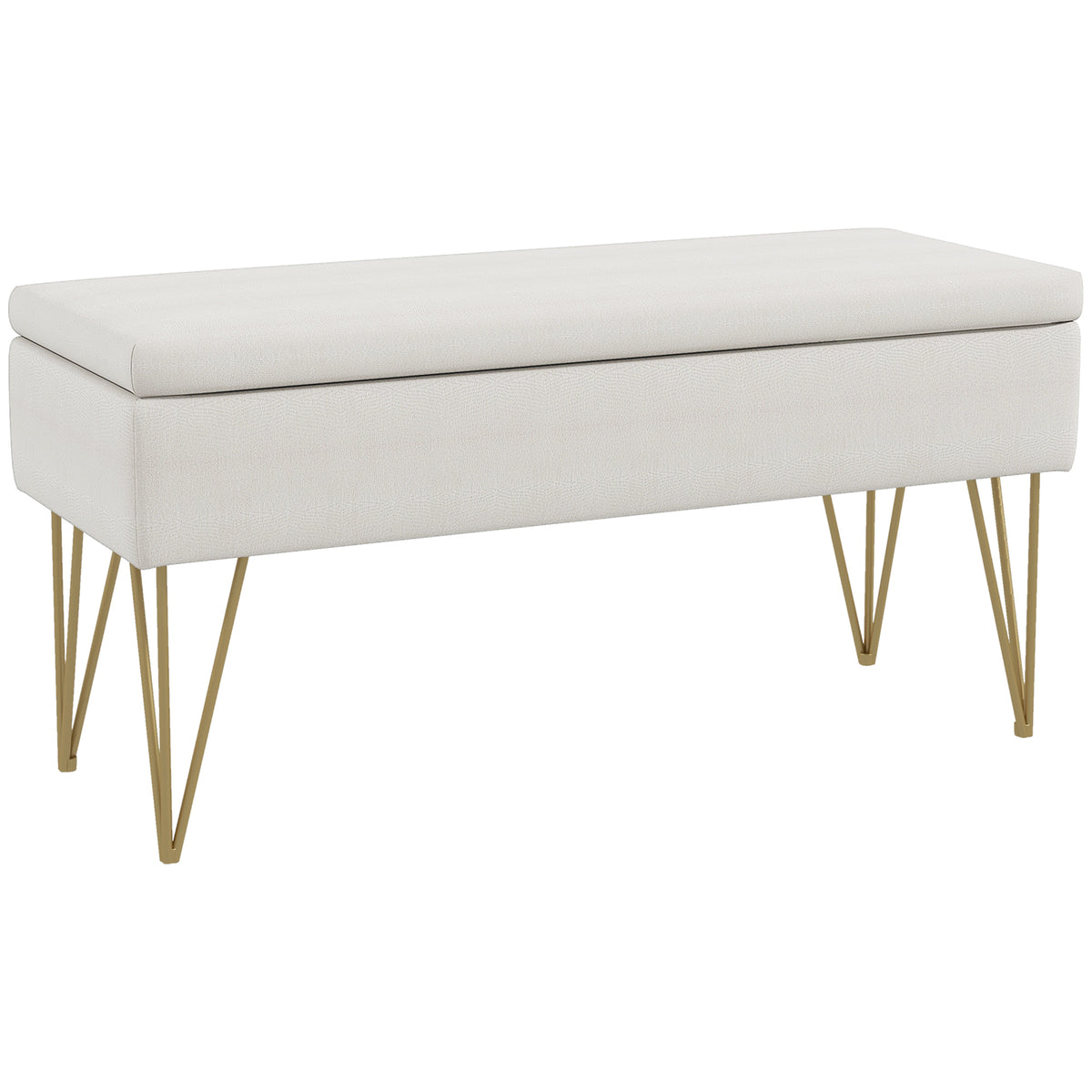 HOMCOM Bettbank mit Stauraum, dicke Polsterung, atmungsaktiver Stoff, Stahlfüße, 100x40x49 cm, Creme