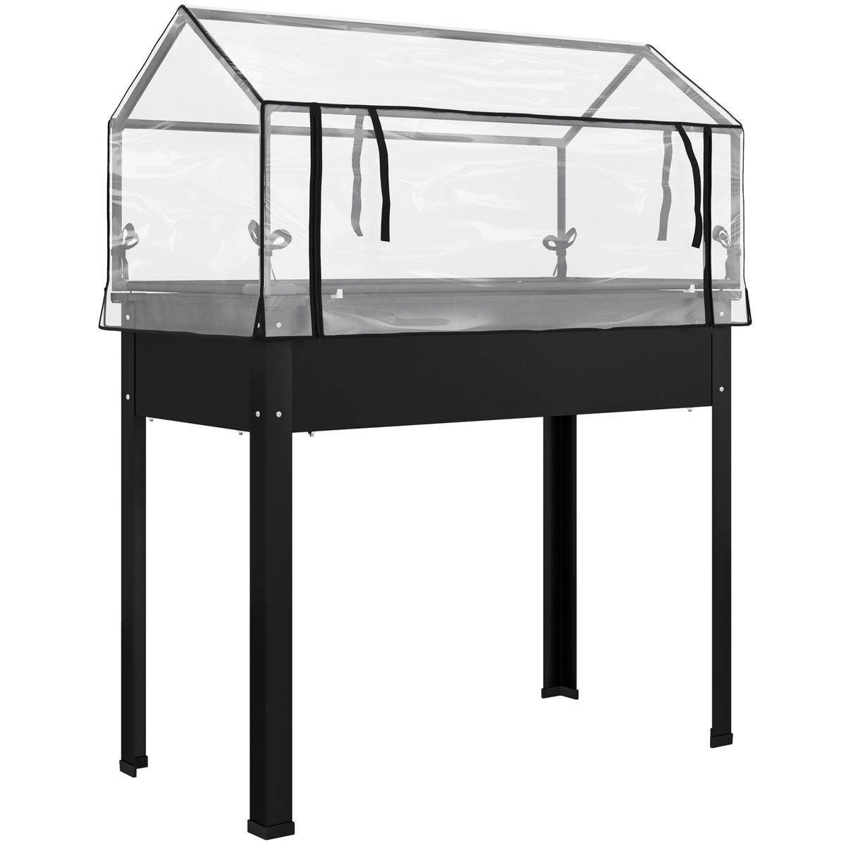 Outsunny Hochbeet mit Gewächshaus-Dach, Erhöhte Pflanzenbox mit Ablauflöchern, 100 x 48 x 124 cm, Schwarz