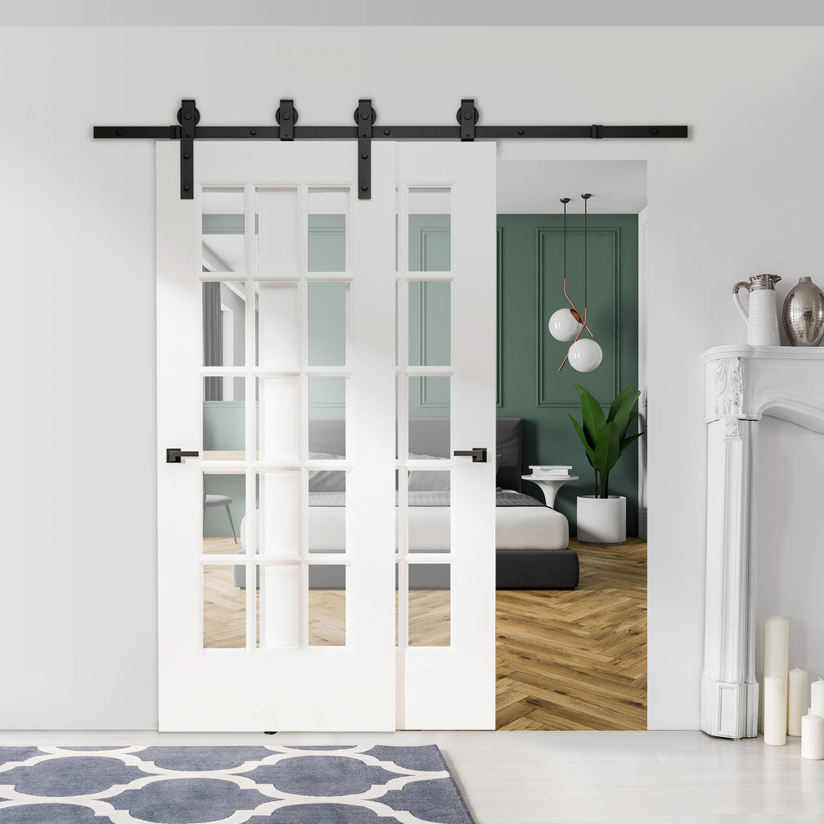 HOMCOM 200 cm Schiebetür Komplettset Schiebetürbeschlag, Schiebetür Laufschiene, Schiebetürsystem für – Produktabbildung 2