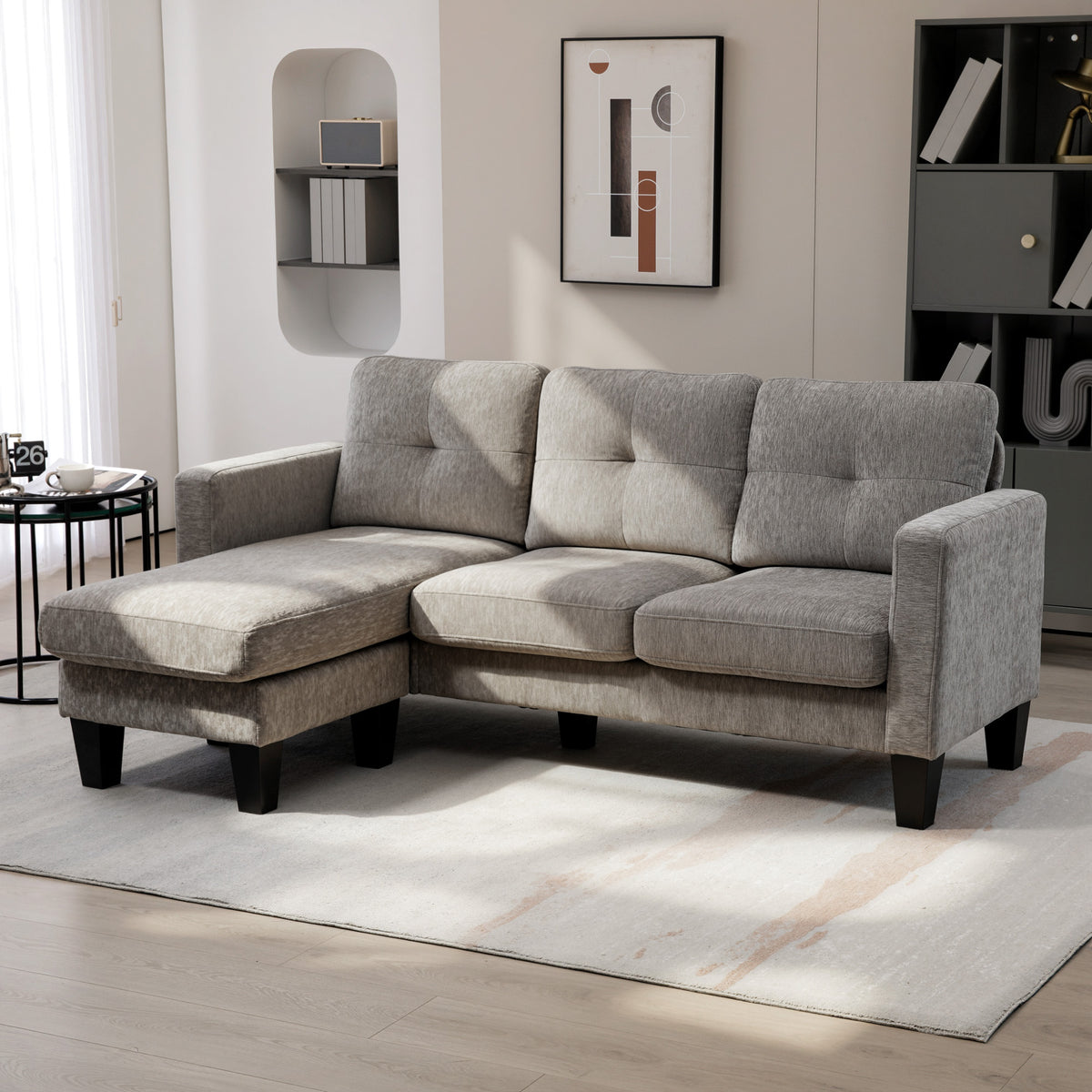 HOMCOM Ecksofa, Eck-Couch mit umkehrbarer Chaiselongue, Sofa in L-Form, Bezug in Leinenoptik, 186 x 130 – Produktabbildung 10