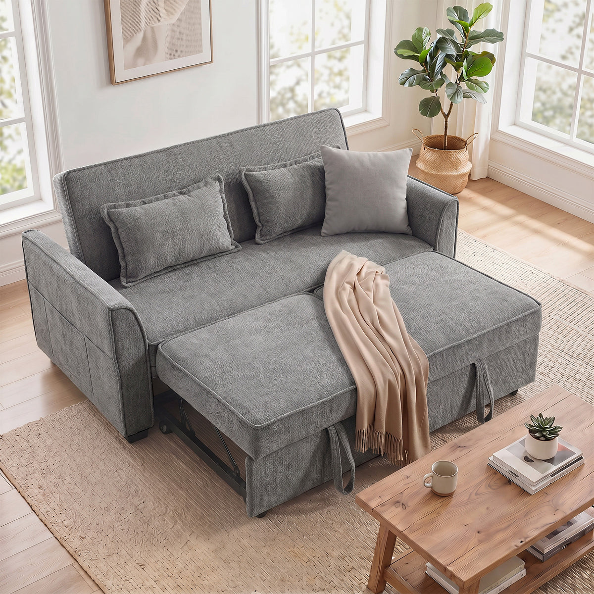 HOMCOM 2-Sitzer-Schlafsofa, 4-in-1 L-förmiges Ausziehsofa mit verstellbarer Rückenlehne und – Produktabbildung 2