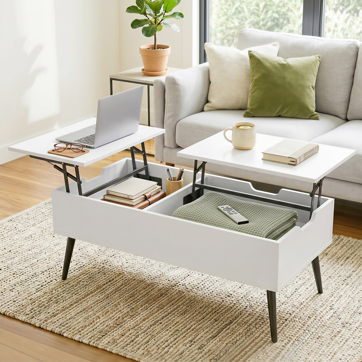 HOMCOM Couchtisch Höhenverstellbar Wohnzimmertisch mit Verstecktem Stauraum für Wohnzimmer, 50 x 100 cm – Produktabbildung 2