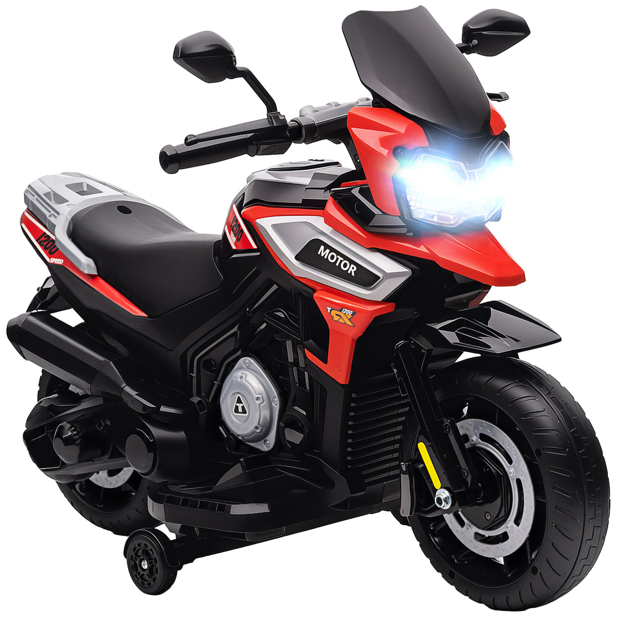 Elektro-Motorrad für Kinder von 18-36 Monaten, Aufsitz-Fahrzeug, Hilfsräder, Lichter, Musik, Kunststoff