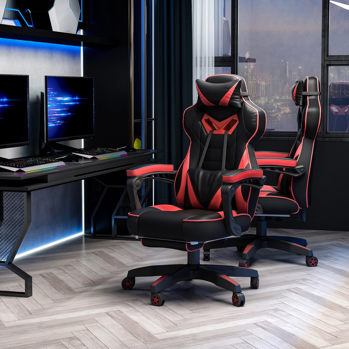 Vinsetto Ergonomischer Bürostuhl, Gaming Stuhl, Drehstuhl mit einziehbare Fußstütze und verstellbarer – Produktabbildung 2