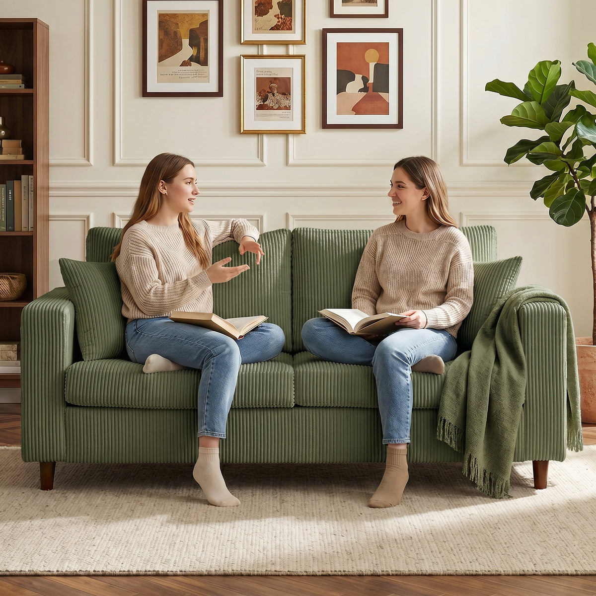 HOMCOM 2-Sitzer-Cordsofa mit breiter tiefer Sitzfläche und Federkernpolster, grün – Produktabbildung 9