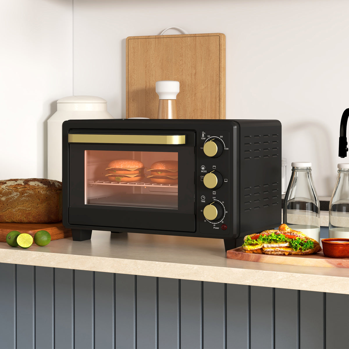 HOMCOM Mini-Ofen, Toasterofen, Timer, Gitterrost, Backblech, Glasfenster, Metall, Schwarz – Produktabbildung 2