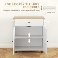 HOMCOM Küchenwagen mit Schublade, Schrankfach, Handtuchstange, 106 x 42 x 87 cm, Weiß/Eiche – Produktabbildung 6