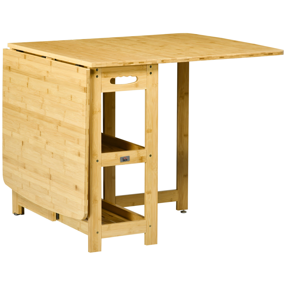 HOMCOM Klapptisch, Esstisch, zwei klappbare Seiten, zwei Ablagen, verstellbare Füße, Bambus, 149,5 x 80 x