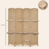 HOMCOM 4-teiliger Paravent, 160 x 170 cm, faltbare Trennwand mit 2 Regalen, Naturholz – Produktabbildung 3