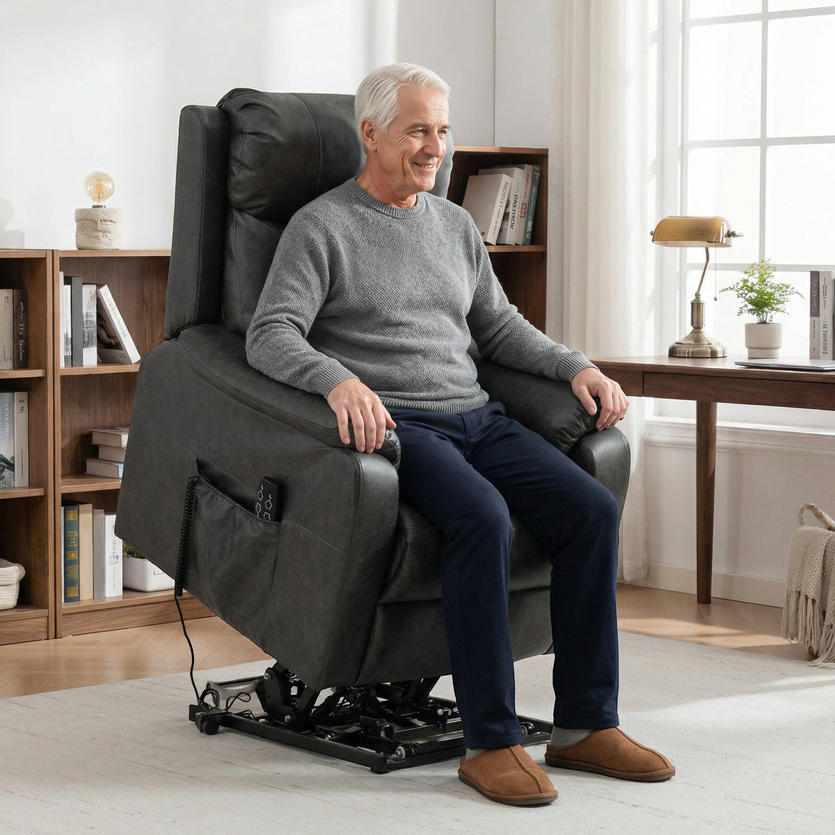 HOMCOM Riser- und Relaxsessel für Senioren, Elektrischer Lift-Sessel aus Kunstleder mit Doppelmotor – Produktabbildung 2