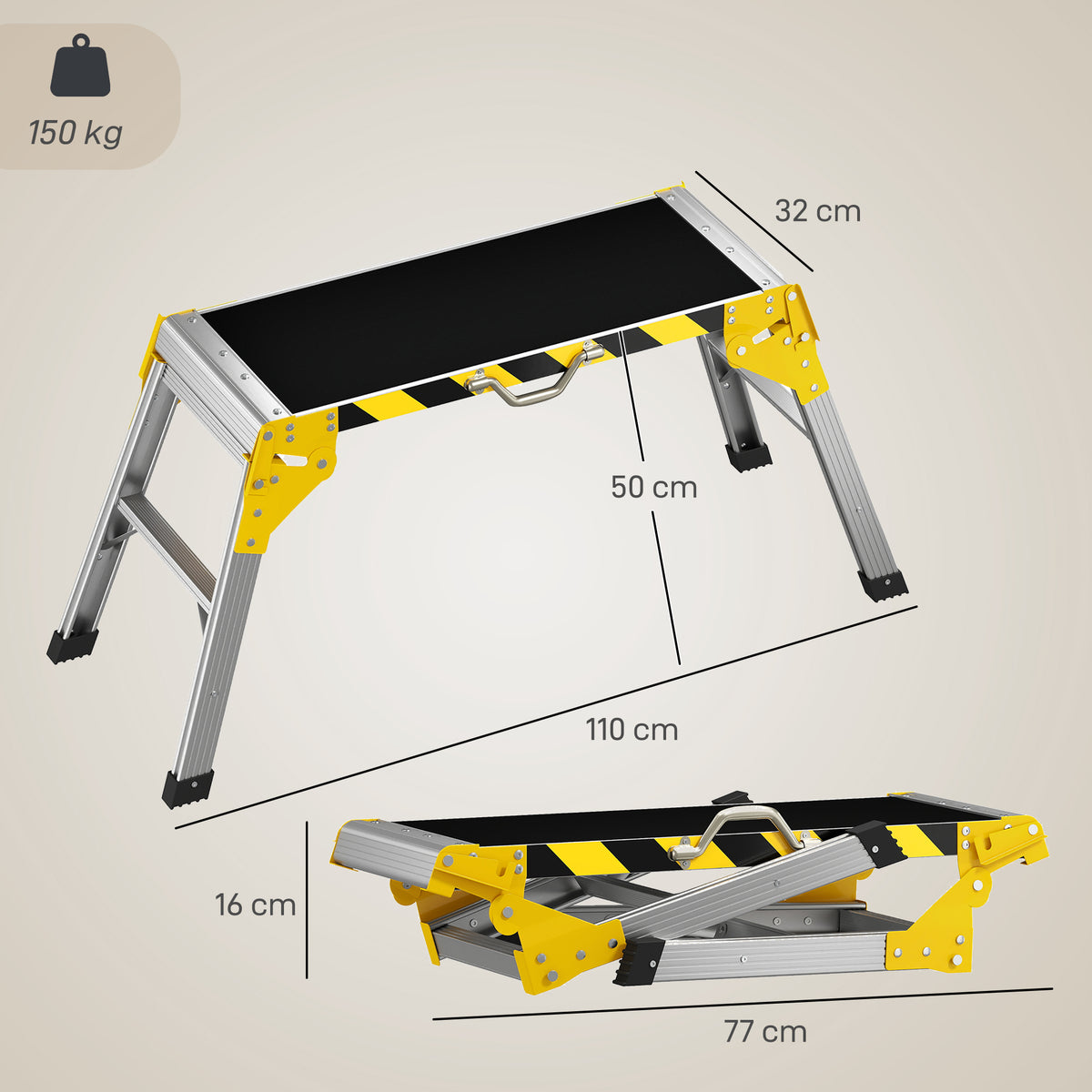 HOMCOM Arbeitsplattform Alu Werkbank Klappbar Arbeitstisch bis 150 kg, Arbeitsbühne mit Griff – Produktabbildung 3