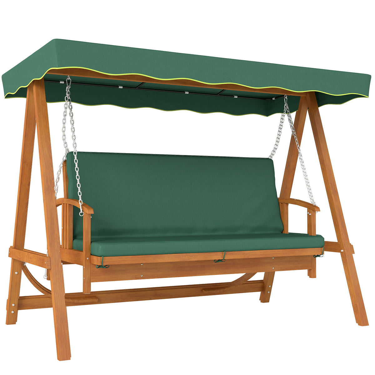 Outsunny Hollywoodschaukel mit Liegefunktion, Gartenschaukel aus Holz, 3-Sitzer, für Garten, Terrasse