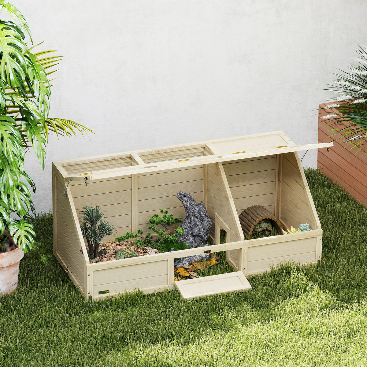 PawHut Schildkrötenbox, Outdoor Schildkrötengehege, bodenloses Design, leicht zu öffnen – Produktabbildung 2