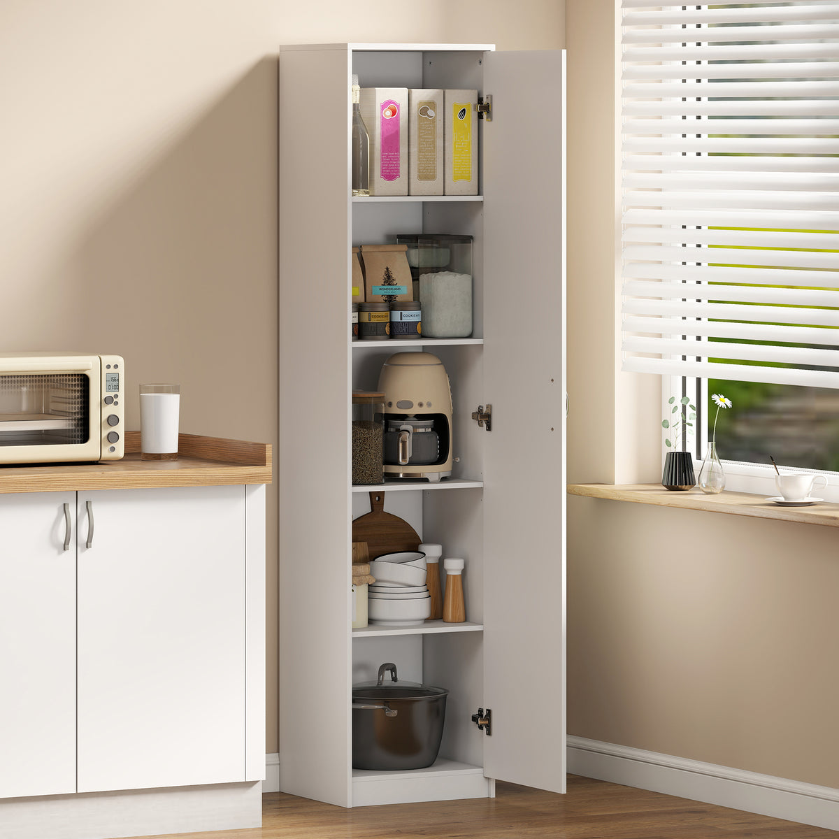 HOMCOM Küchenschrank, 5-Ebenen-Aufbewahrungsschrank, verstellbare Regale, für Wohnzimmer, Küche – Produktabbildung 2