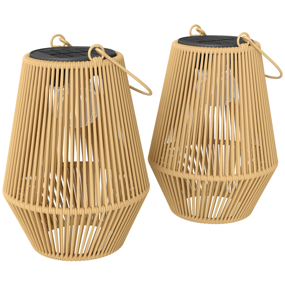 Outsunny Solar Stehlampe 2er Set Rattan Hängend Solarlampen mit Lichtsensor IP44 wasserdichte Solarlampe für