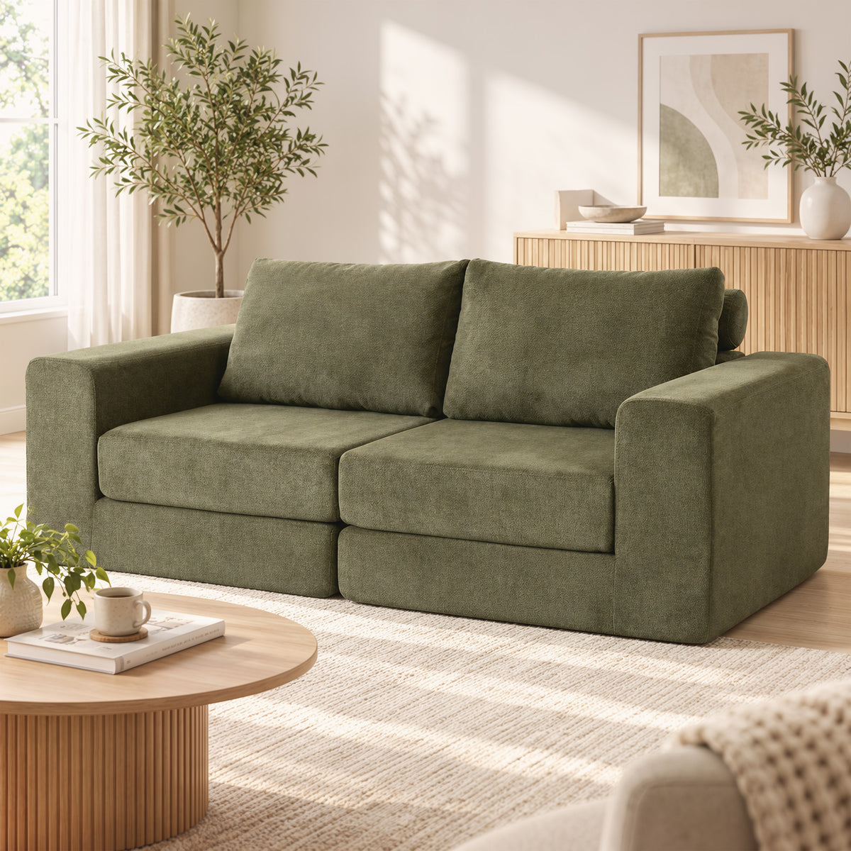 HOMCOM Schlafsofa 4-in-1 Schlaffunktion ausziehbar Klappsofa Kissen 2 Sitzer Grün – Produktabbildung 8
