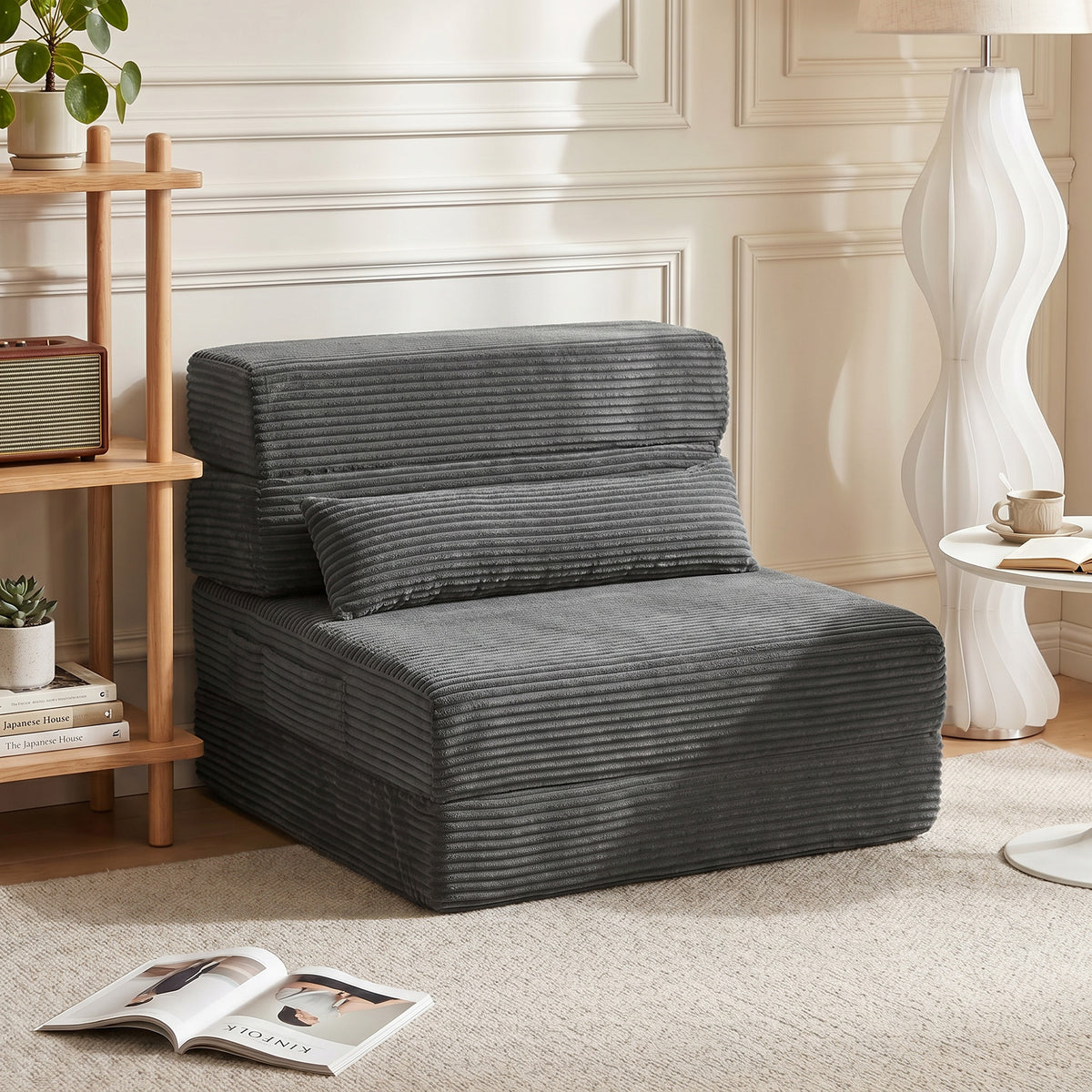 HOMCOM Bodenstuhl mit Rückenstütze, Cord Boneless Cloud Faltbares Schlafsofa mit dickem Polster – Produktabbildung 2