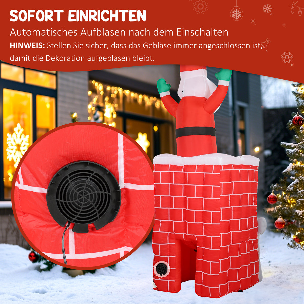 Outsunny Aufblasbare Weihnachtsdekoration, Weihnachtsmann in Schornstein, LEDs, Gebläse – Produktabbildung 5