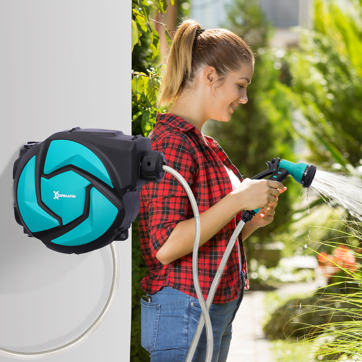 Schlauchtrommel mit Gartenschlauch 10 m Wasserschlauchaufroller mit automatische Aufrollung – Produktabbildung 2