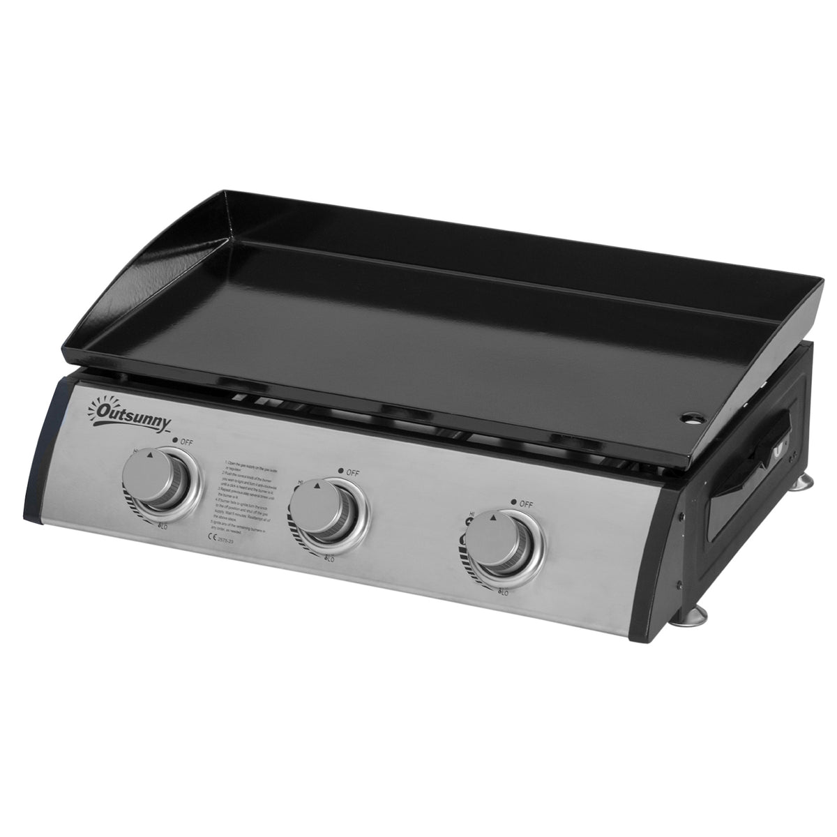 Outsunny Gasgrill mit 3 Brennern, Schlauch, Antihaft-Grillplatte, Edelstahl, Farbe: Silber, 63 x 48 x 21 cm