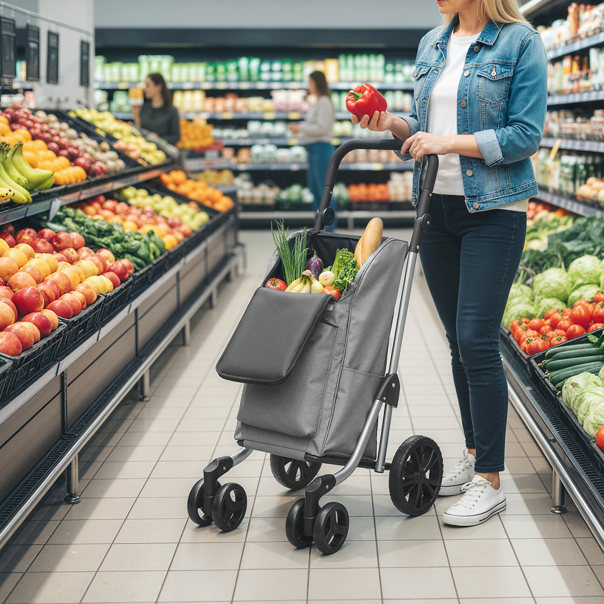 HOMCOM Einkaufstrolley, 46 Liter Tasche, Faltbarer Einkaufswagen mit Kühltasche, verstellbarer Griff – Produktabbildung 2