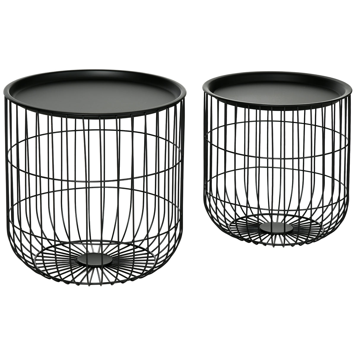 HOMCOM 2er-Set Beistelltische im Skandidesign, mit Stauraum, stapelbar, Schwarz