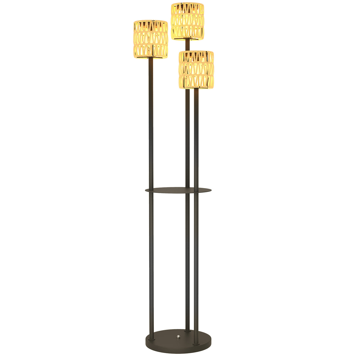 Outsunny Solar Stehlampe Rattan Solarlampen mit Lichtsensor 3 Lichte Solarleuchte im Boho-Stil IP44 Ø37 x
