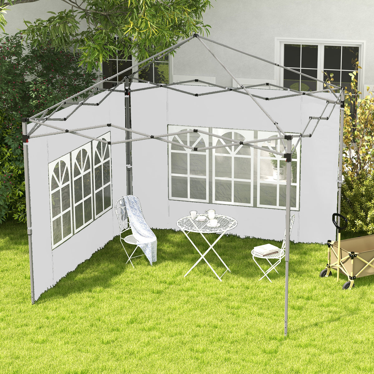 Outsunny 2er-Set Seitenteile für Pavillon 3x3/3x4 m, Seitenwand mit Fenster, wasserdicht Weiß – Produktabbildung 2