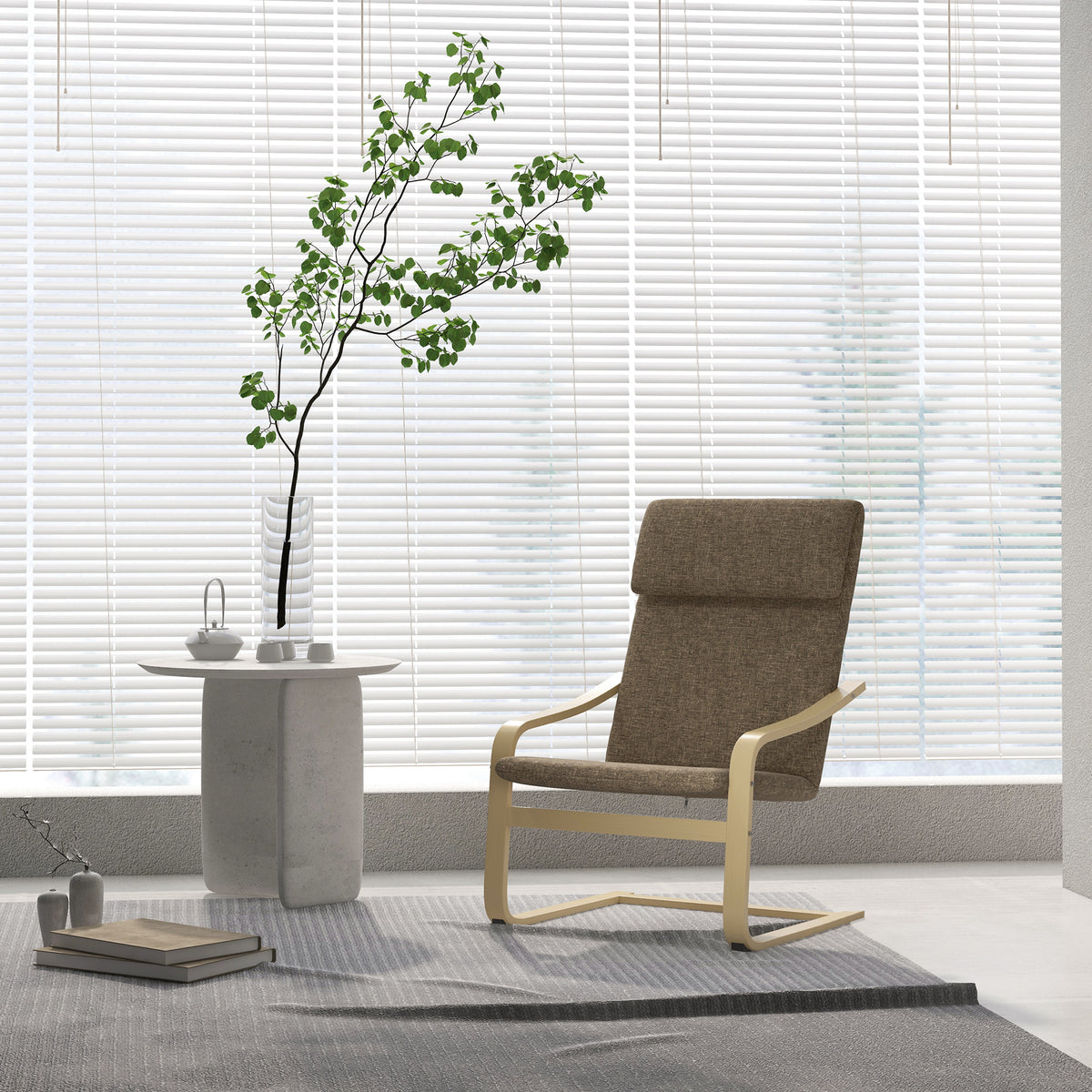 HOMCOM Sessel mit Kopfstütze und Armlehnen, Bezug in Leinenoptik, Holzgestell, Braun + Natur – Produktabbildung 2