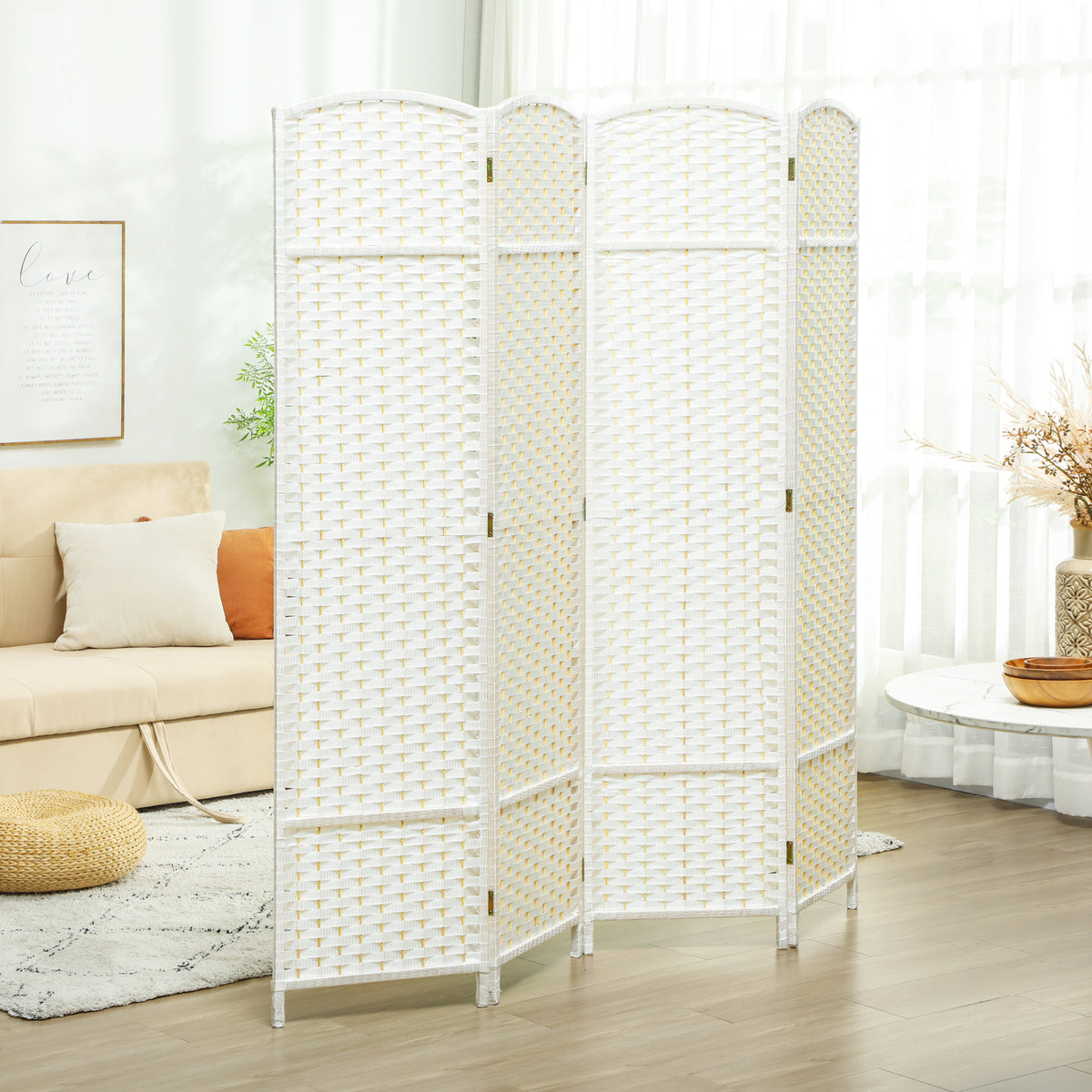 HOMCOM 4-teiliger Raumtrenner, Faltbarer Sichtschutz, Sichtschutzwand für Wohnzimmer, Schlafzimmer – Produktabbildung 2