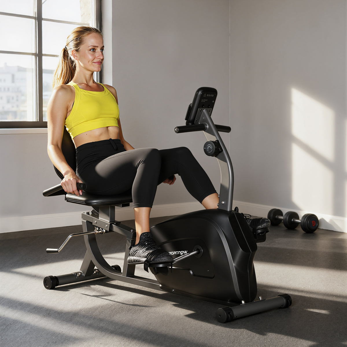 Heimtrainer, Magnet-Liegerad, 8 Widerstandsstufen, verstellbar, LCD-Monitor, Metall, Kunststoff, Schwarz – Produktabbildung 2