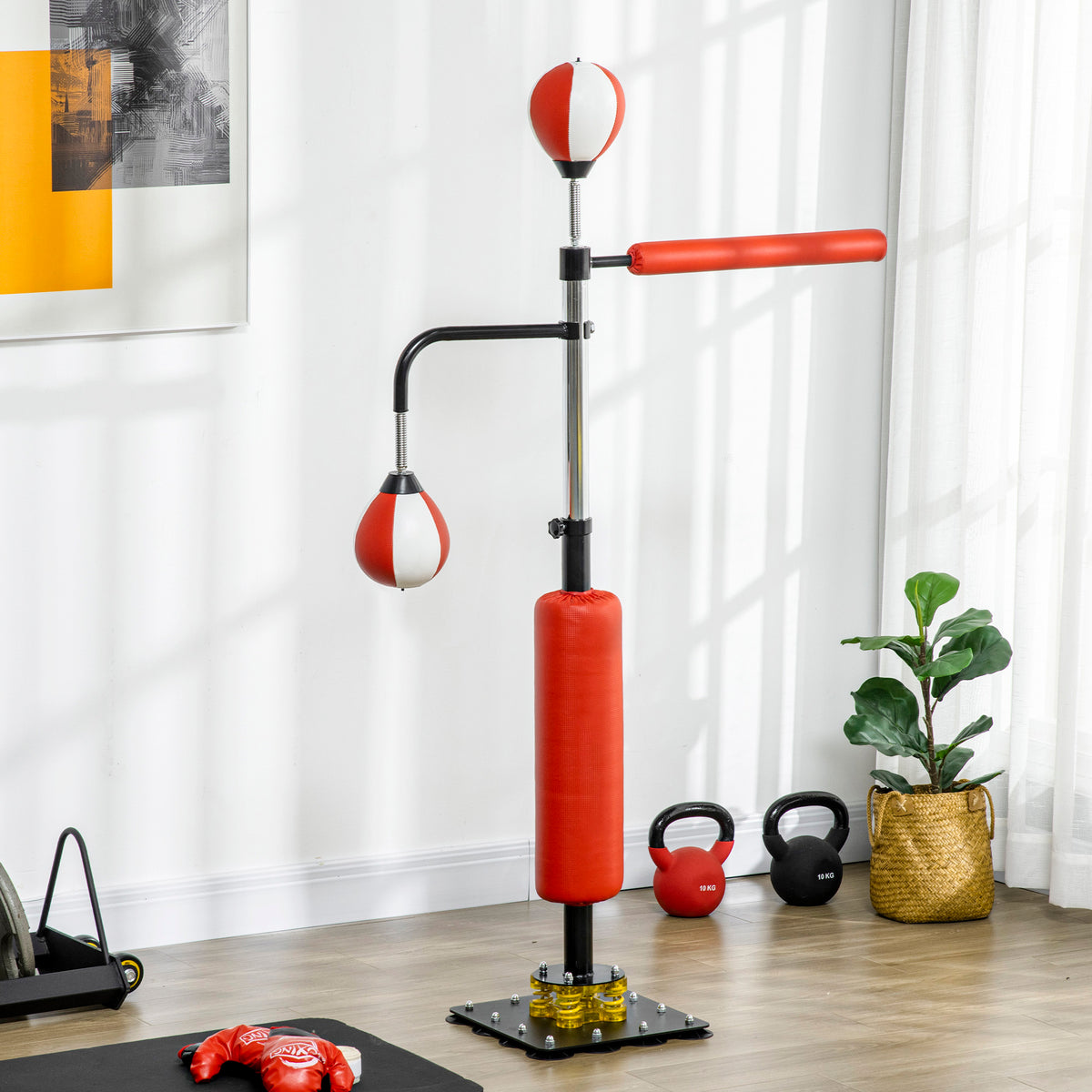 Boxstand, zwei Speedballs, drehbare Boxstange, Kickpolster, höhenverstellbar, Stahl, 107 x 36 x – Produktabbildung 2