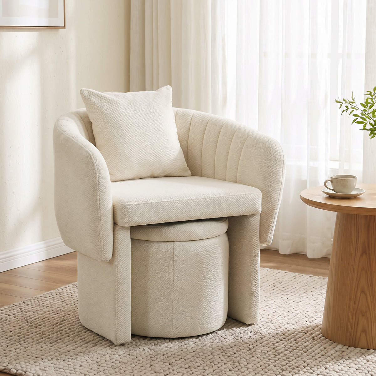 HOMCOM Relaxsessel mit Hocker Loungesessel mit Geschwungene Rückenlehne, Armlehnen, Nordischer Chenille – Produktabbildung 2
