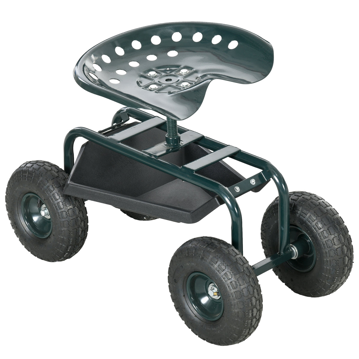 Outsunny Gartenwagen mit Sitz, drehbar, höhenverstellbar, bis 150 kg, Stahl, Dunkelgrün