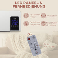 HOMCOM Elektro-Heizung, Wandmontage, Schwingfunktion, 2 Modi, Timer, LED-Anzeige, Weiß – Produktabbildung 5