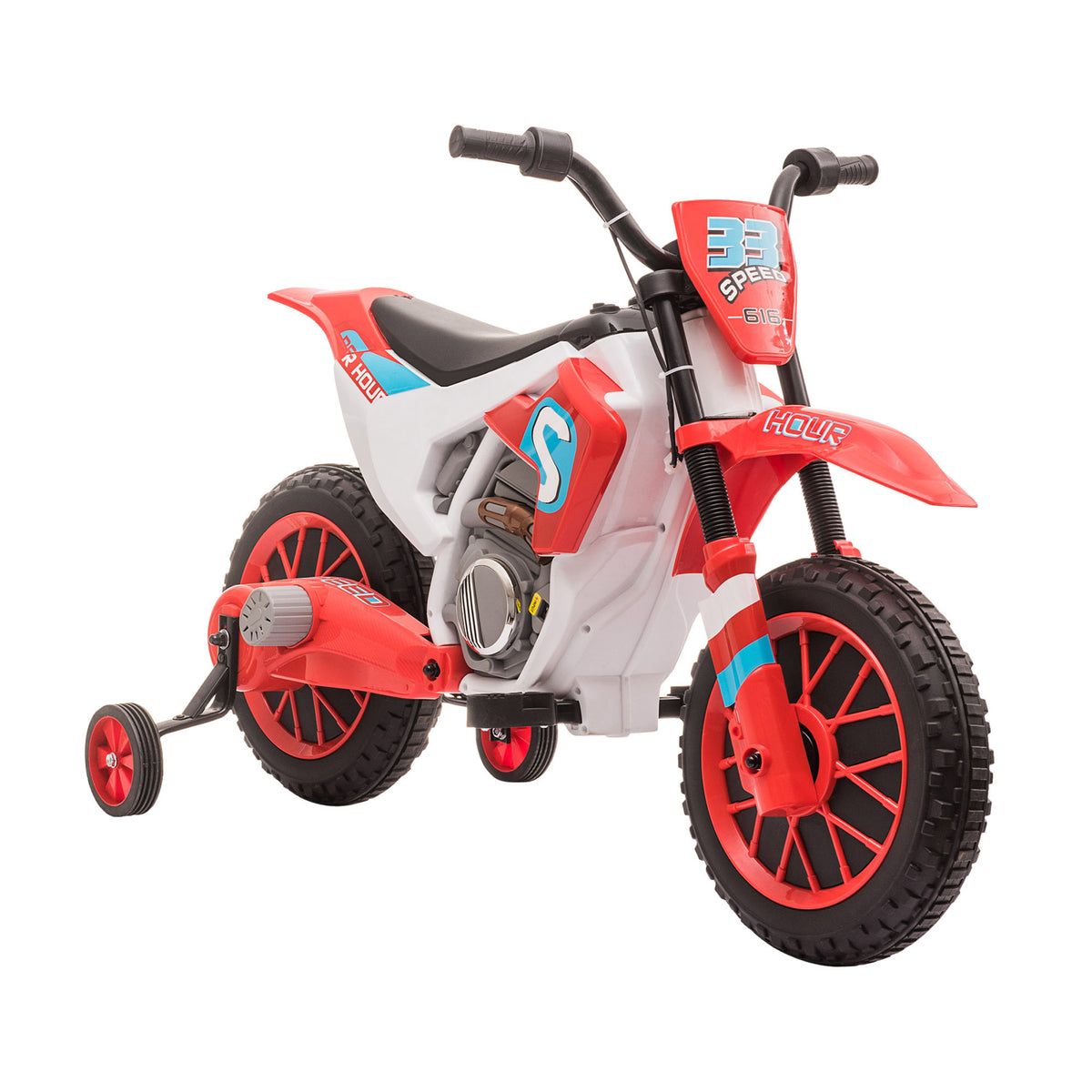 HOMCOM Kindermotorrad, Elektromotorrad, 45 Min Fahrzeit, mit Stützrädern, ab 3 Jahren, rot+weiß, 106,5 x 51,5