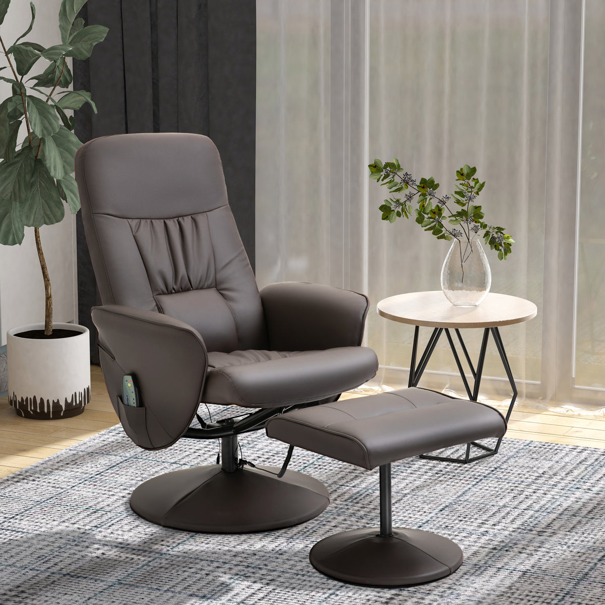 HOMCOM Relaxsessel mit Hocker, drehbarer Fernsehsessel mit 10 Massagepunkte, Liegefunktion – Produktabbildung 2