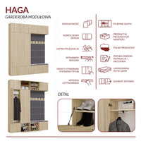 Garderobe HAGA IV/2Sz2W EICHE SONOMA 2x Schrank + 2x Kleiderpaneel – Produktabbildung 9