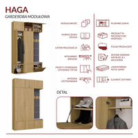 Garderobe HAGA III/2Sz1W EICHE ARTISAN 2x Schrank + Kleiderpaneel – Produktabbildung 8
