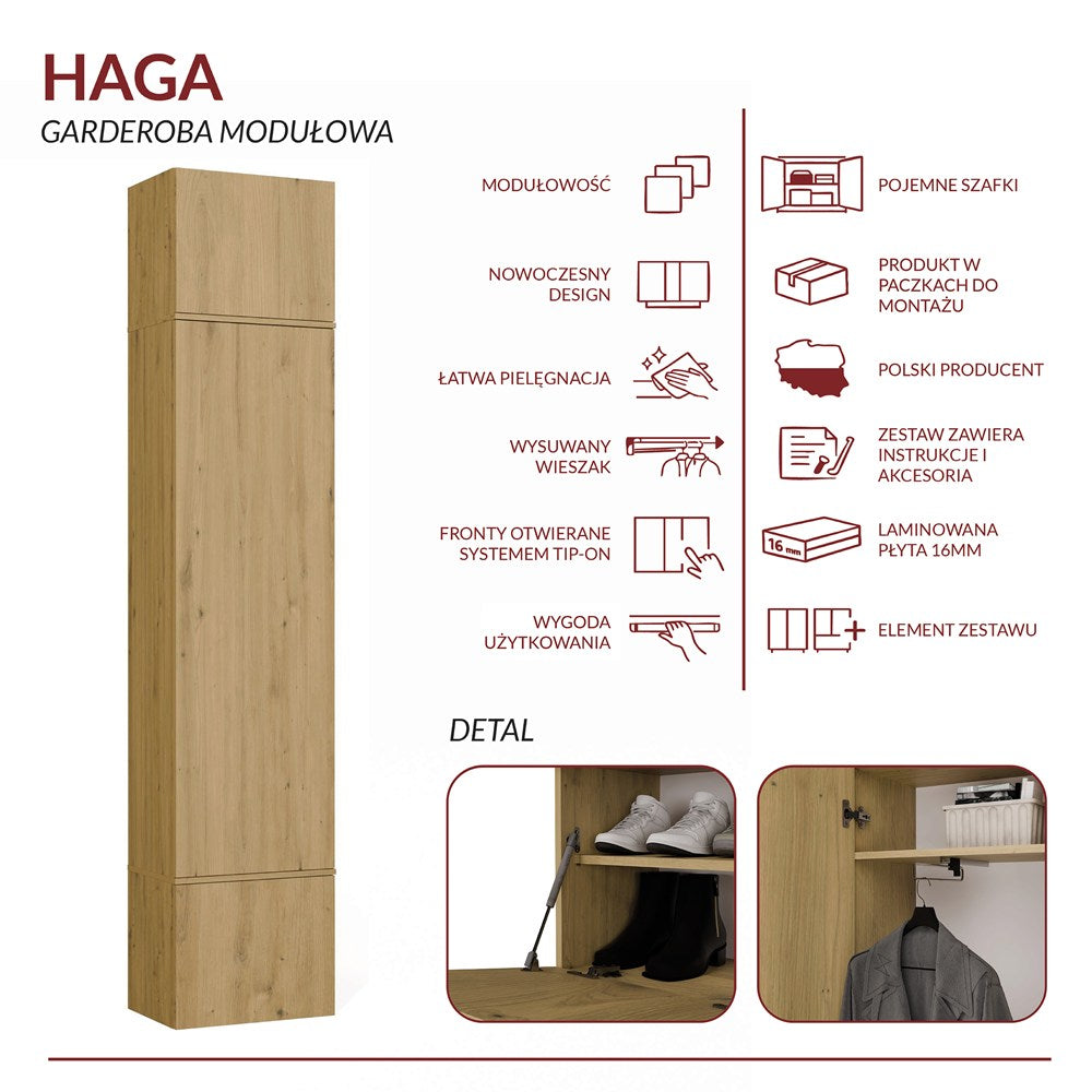 Garderobe Schrank HAGA 1SZ EICHE ARTISAN – Produktabbildung 8