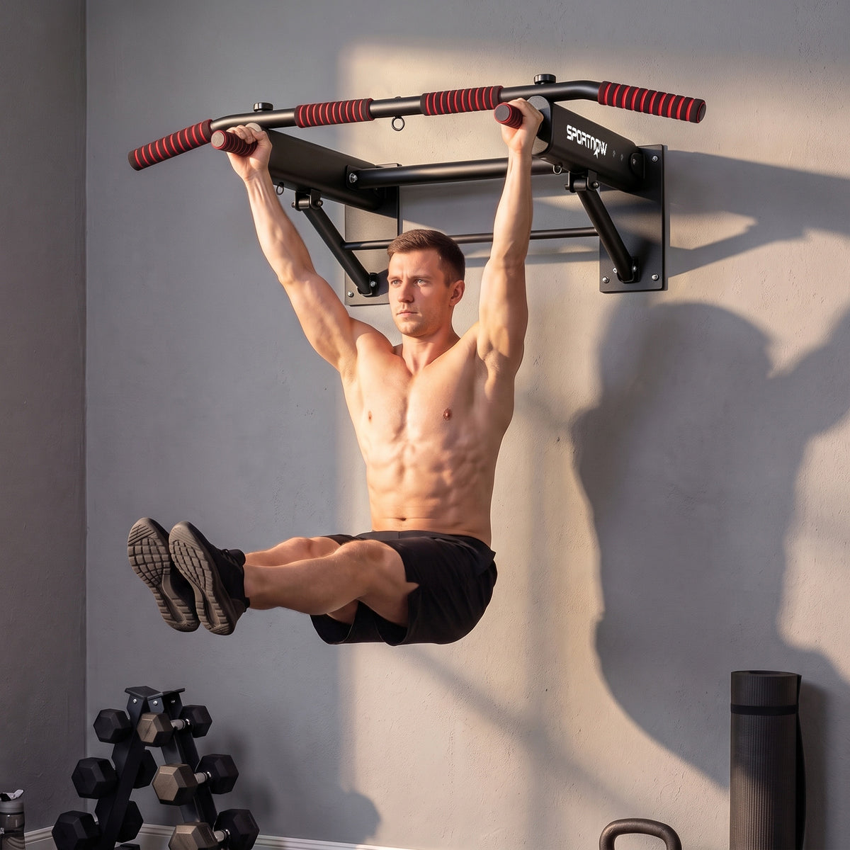 Klimmzugstange klappbar Klimmzüge mit rutschfesten Griffen, Wandmontage max. 120 kg, 98 x 65 x 31 cm – Produktabbildung 2