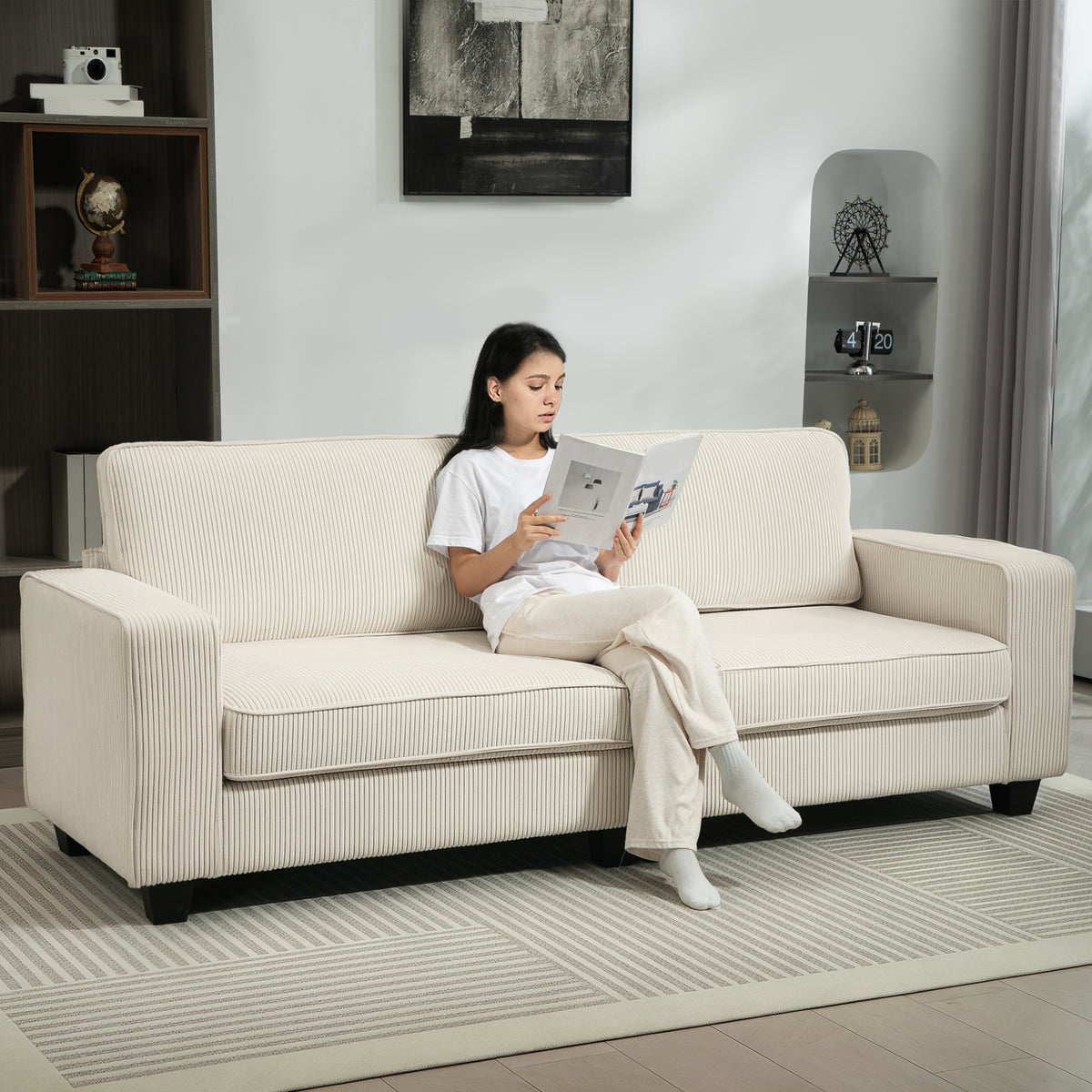 HOMCOM 3-Sitzer Sofa mit Cordbezug, Wohnzimmersofa mit Federkern, bis 400 kg, 227 x 84 x 87 cm – Produktabbildung 2