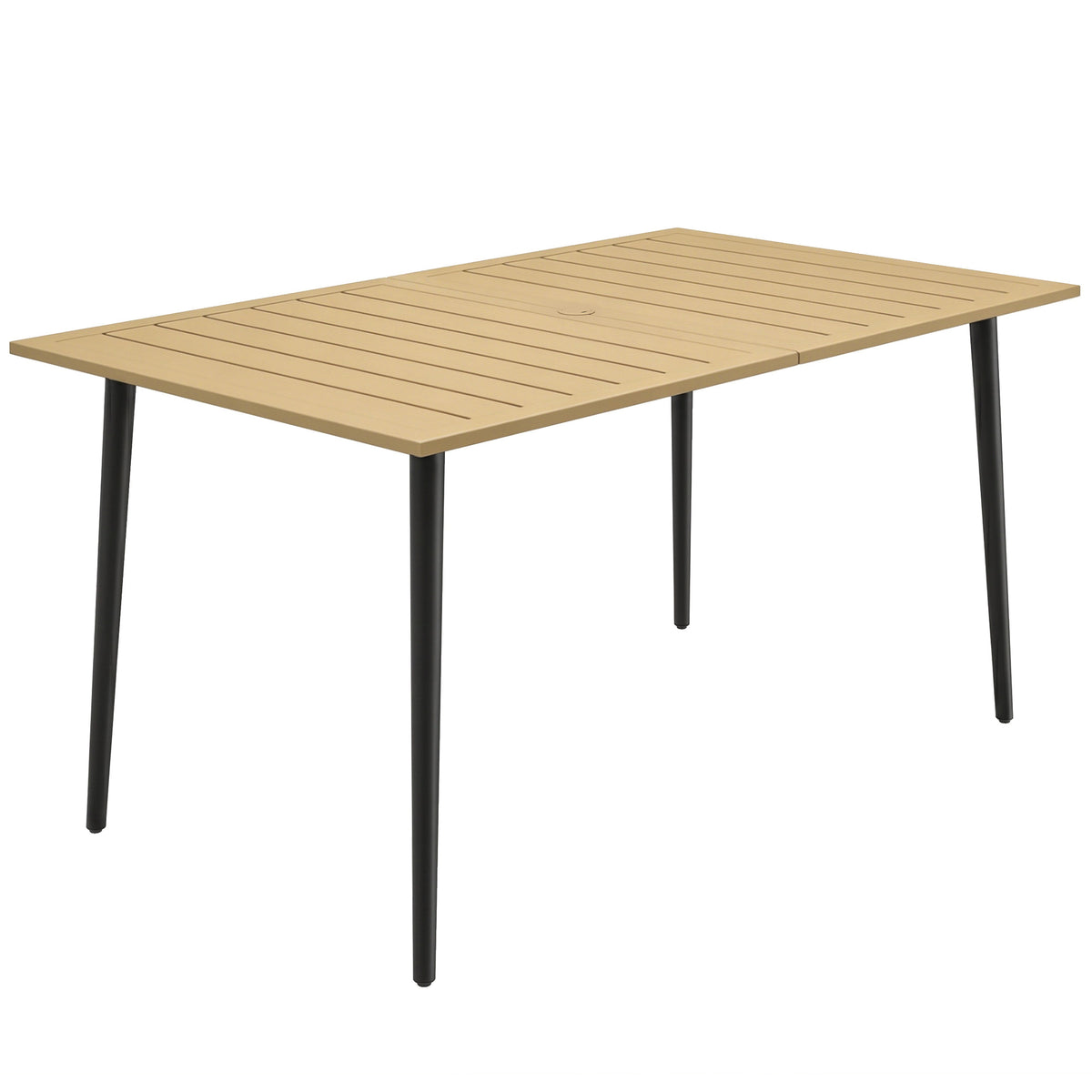 Outsunny Gartentisch 150x90cm, Wetterfest Balkontisch aus Stahl, Balkontisch mit Schirmloch Braun