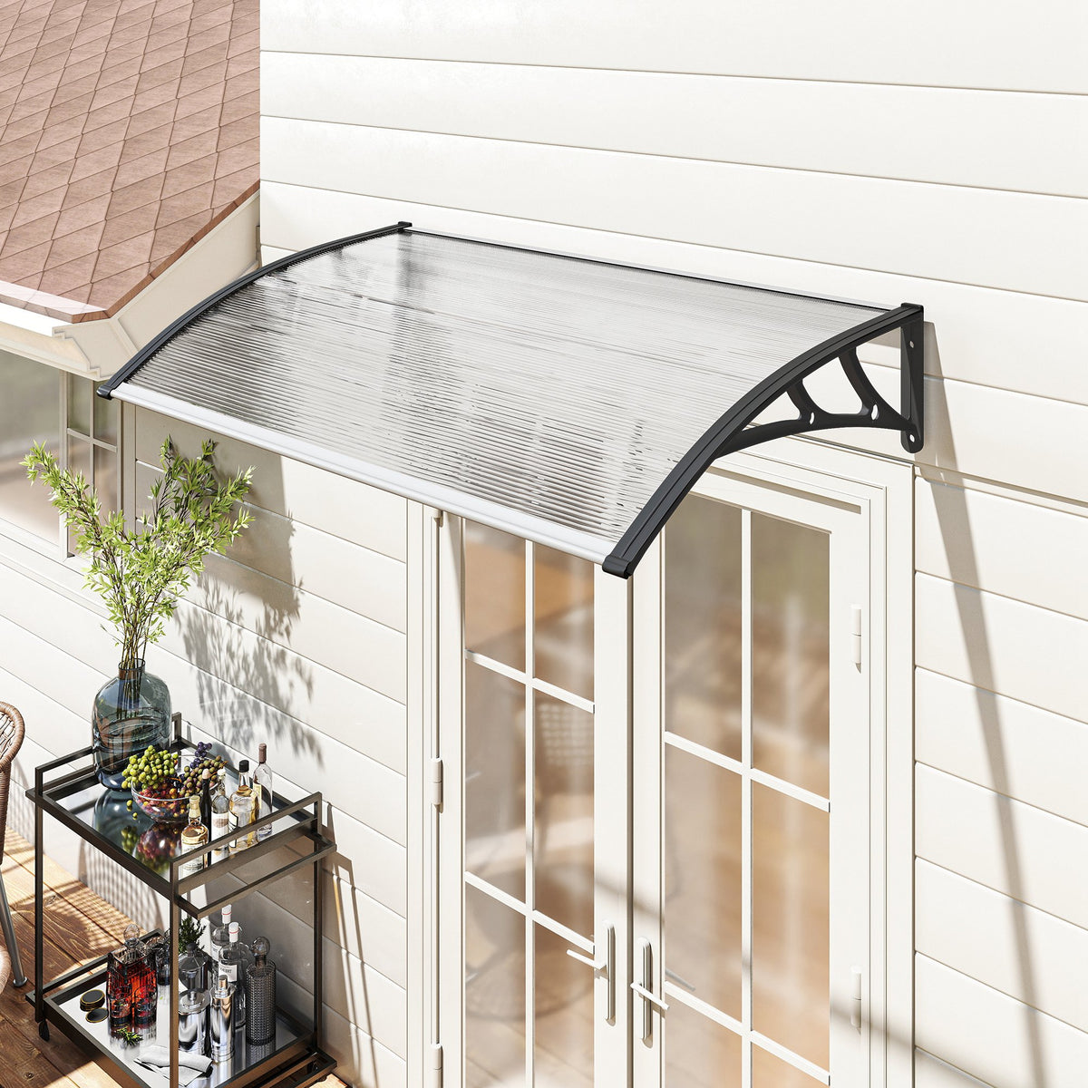Outsunny Vordach für Haustür/Fenster, wetterfest, transparent, Aluminium-Verbindungstangen/Polycarbonat – Produktabbildung 2